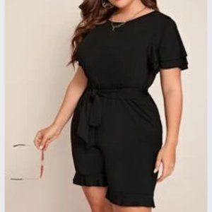 Shein Curve Plus Size Ruffle Hem Black Romper
